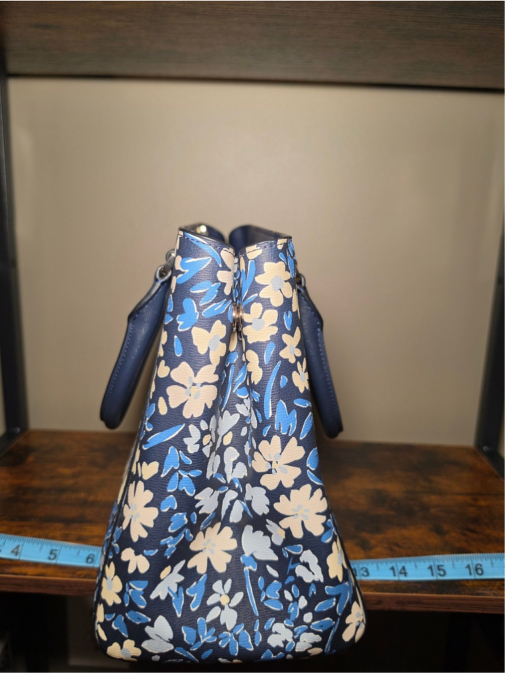 Kate Spade Floral Satchel Bag Blue and Cream - Picture 3 of 7